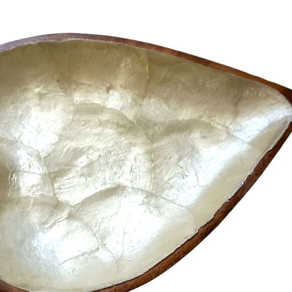 2 Capiz Shell Lined Monkey Pod Dish Set MCM Card Suit Bowls Acacia Spade Heart. - Picture 12 of 16